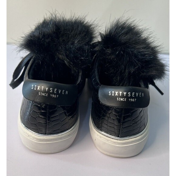 SIXTYSEVEN Women's Black Leather Croc Embossed Sneakers Point Toe Size 6.5 EU 37 - Picture 4 of 7
